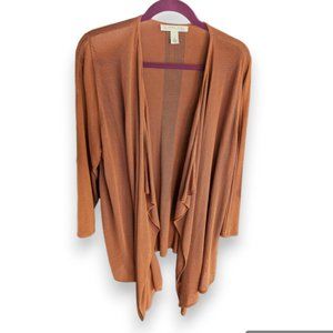 Emaline Woman Waterfall Sweater Rust Orange Lightweight Asymmetrical Cardigan 1X